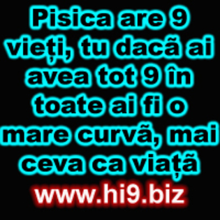 pisica are 9 vieti u daca ai avea tot 9 in toate ai fi o mare curva mai ceva ca viata