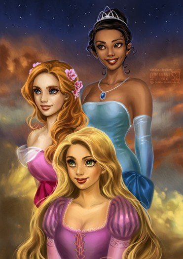 disney__s_gals__tiana__giselle_and_rapunzel_by_daekazu-d5d36zk - PRINTESE DISNEY