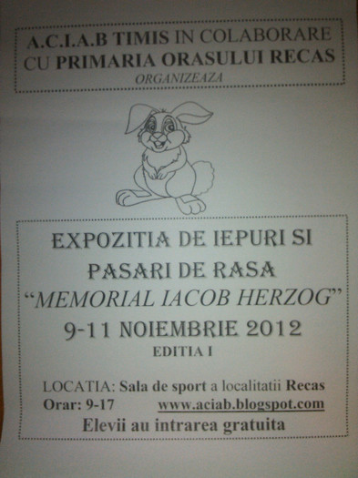 - EXPOZITIA DE IEPURI MEMORIAL IACOB HERZOG 9-11 NOIEMBRIE 2012 EDITIA I