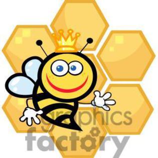 1345012-2687-Royalty-Free-Smiling-Queen-Bee-Cartoon-Character-In-Front-Of-A-Orange-Bee-Hives - stupine albine si miere de pe alte meleaguri