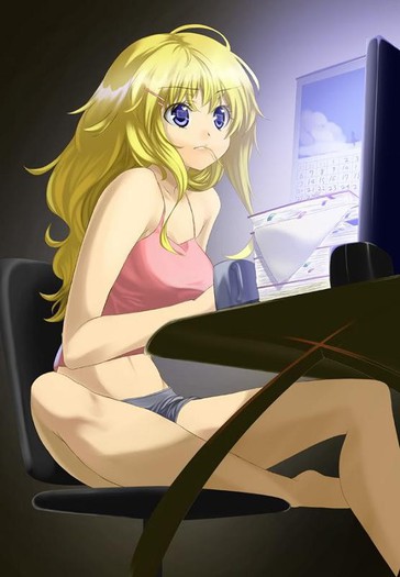 Stau mult la calculator :3 - Descrierea mea in poze anime