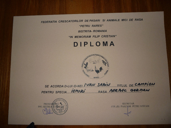 diploma campion - Aspecte Expozitia Bistrita 2012