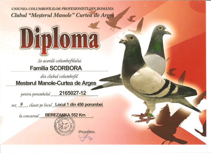 loc 1 BEREZENKA -2012 E 0991527; DIPLOMA E GRESITA ...SERIA FEMELEI ESTE 0991527
