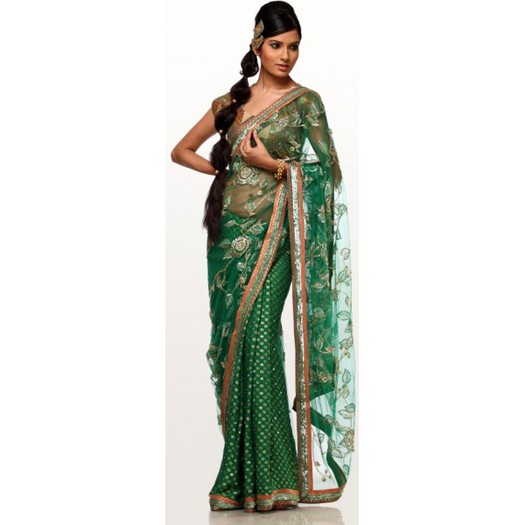 green-net-saree