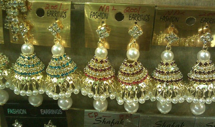 rhinestone pearl jhumki