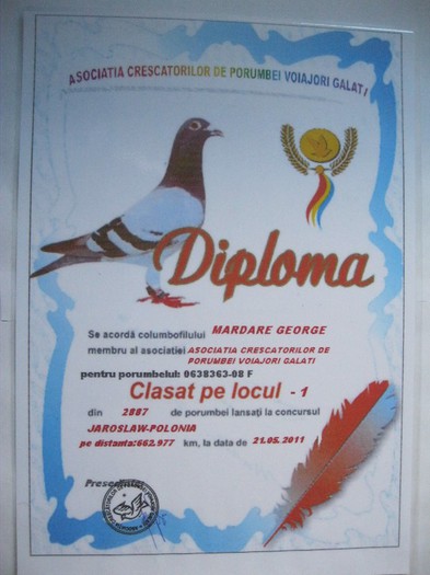 Locul 1 Jaroslaw 663 km - Diplome