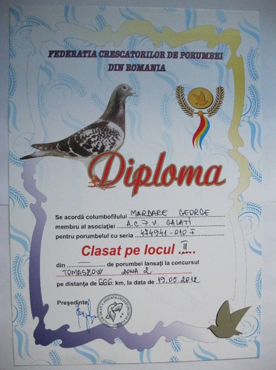 Locul 2 Tomaszow 666 km - Diplome