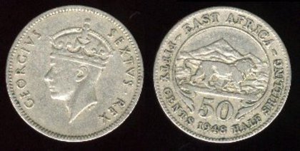 50 centi (jum. shilling), Africa de Est, 1952, George VI - Africa