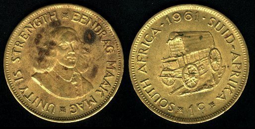 1 cent, Africa de Sud, Jan van Riebeeck, 1961 - Africa