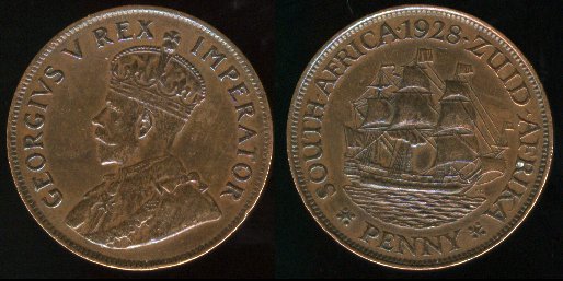 1 penny, 1930, vasul Dromaderis, George V, 311 - Africa