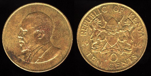 10 centi, Kenya, 1968, Jomo Kenyatta, 522 - Africa