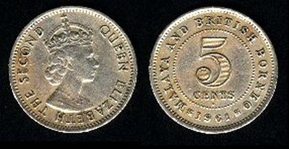 5 centi, 1957, Malaya si Borneo, Elisabeta a II-a, 264