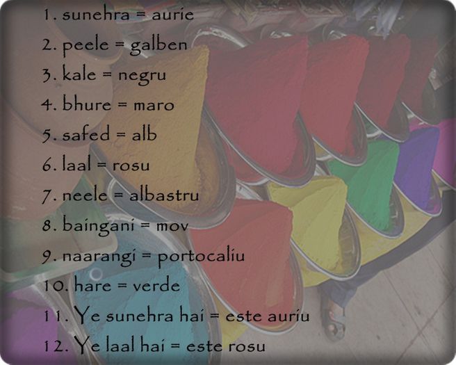 Culorile - x -                Expresii utile in Hindi