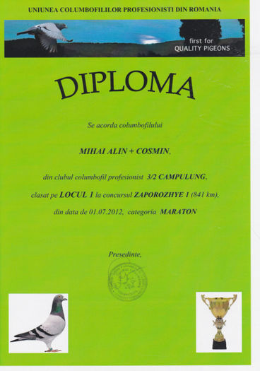 Loc 1 Zaporozhye 1 crescatori - Diplome 2012