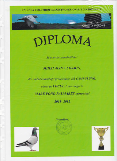 Loc 1 MARE FOND palm 2 ani crescatori - Diplome 2012