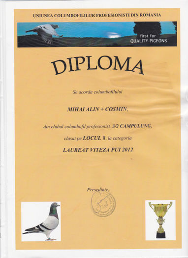 Loc 8 LAUREAT VITEZA PUI - Diplome 2012