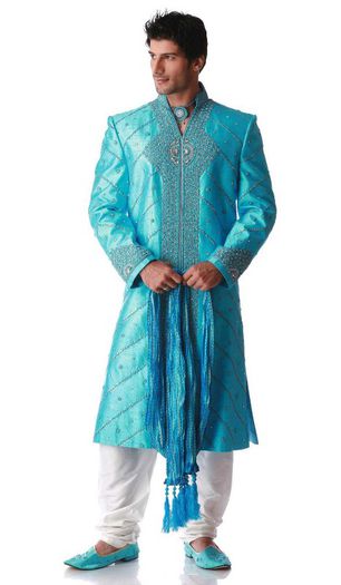 Blue-Off-White-Raw-Silk-Designer-Indian-Sherwani