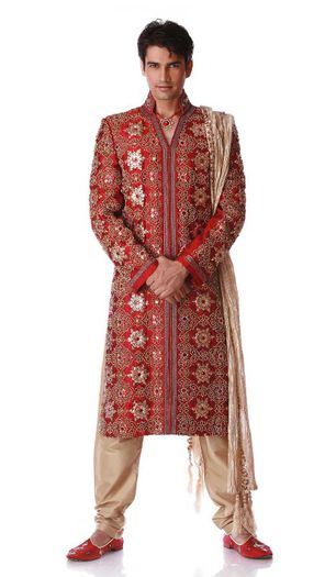 Maroon-Beige-Raw-Silk-Ethnic-Designer-Indian-Sherwani