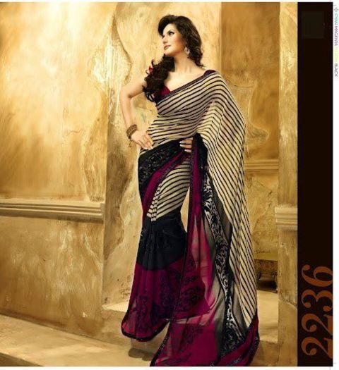Zarine_Khan_In_Marron_Black_Saree