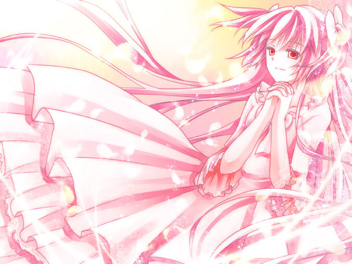 Konachan.com - 102843 dress kaname_madoka long_hair mahou_shoujo_madoka_magica pink_hair polychromat