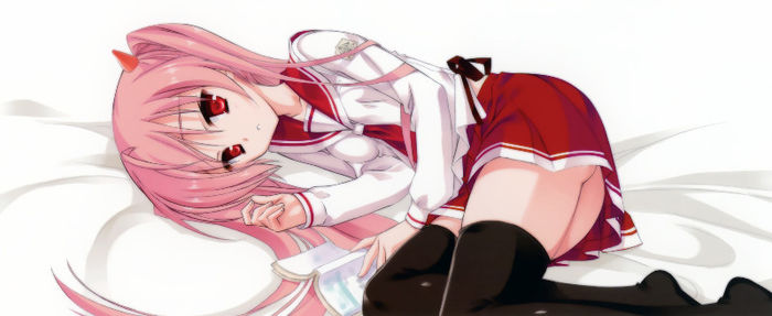 Konachan.com - 147250 bed book hidan_no_aria kanzaki_h_aria kobuichi nopan pink_hair red_eyes seifuk