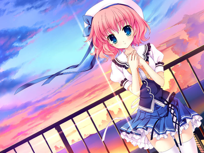Konachan.com - 147607 blue_eyes game_cg hat himezono_risa mitha nanawind pink_hair seifuku short_hai