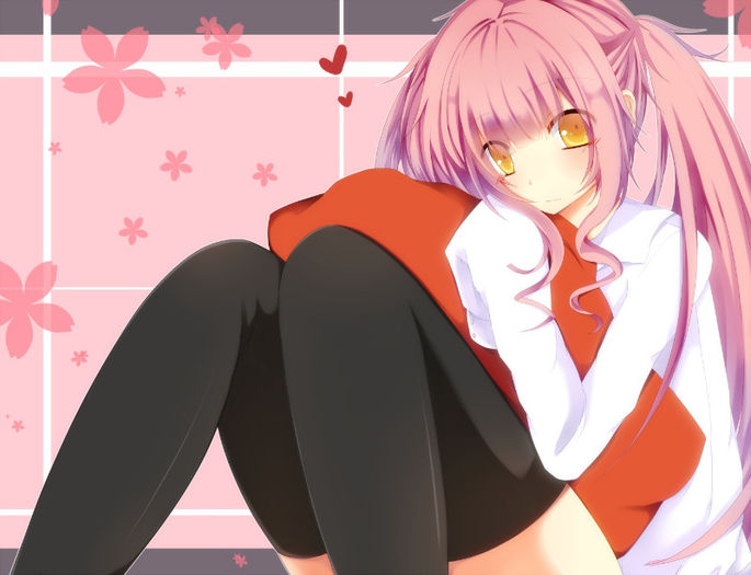 Konachan.com - 149180 bloodcatblack blush long_hair original pink_hair stockings yellow_eyes