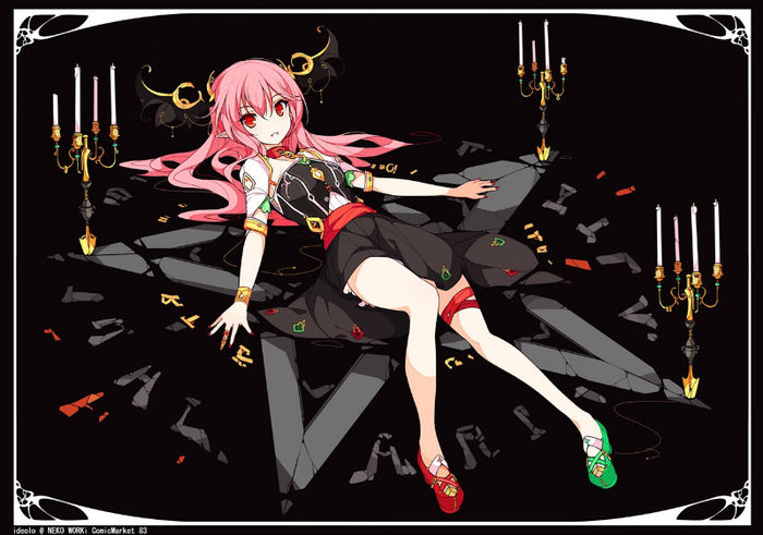Konachan.com - 151075 dress ideolo koakuma pink_hair red_eyes touhou