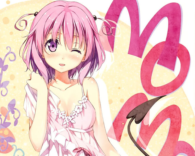 Konachan.com - 151959 dress kantoku momo_velia_deviluke pink_hair short_hair tail to_love_ru wink