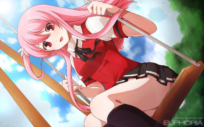 Konachan.com - 153695 original pink_hair red_eyes seifuku suihara tagme