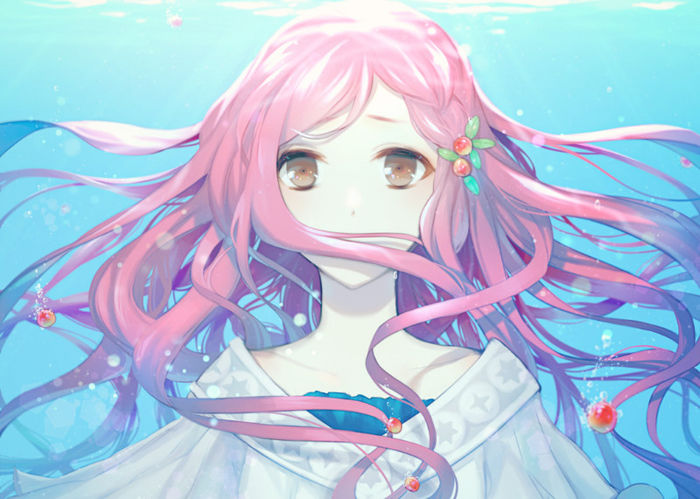 Konachan.com - 154333 brown_eyes bubbles close miki_(vocaloid) pink_hair rowya vocaloid water