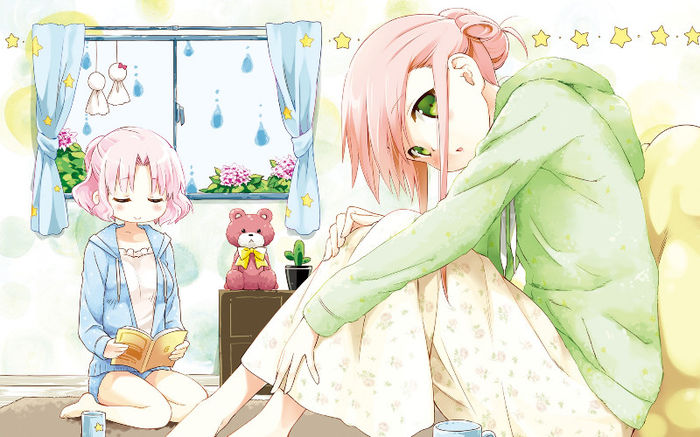 Konachan.com - 155222 cafe_sourire cuffs eretto flowers green_eyes mizushima_kasumi mizushima_serika