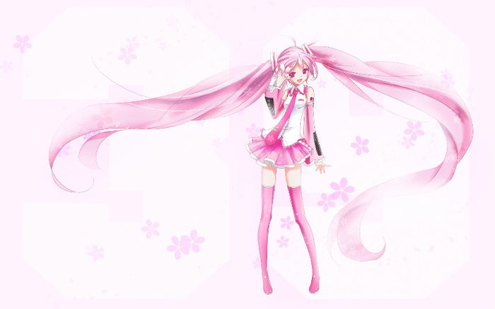 Konachan.com - 155935 flowers haruyo_(imokenp) hatsune_miku jpeg_artifacts long_hair pink_eyes pink_