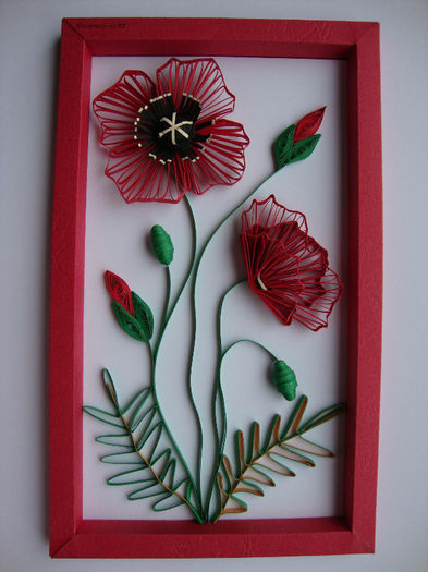 Maci rosii - 5 quilling- tablouri