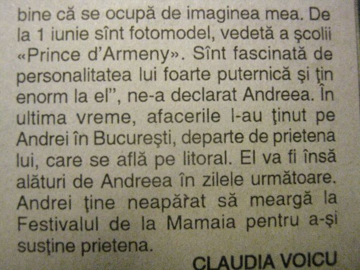 DECLARATIA VEDETEI ANDREEA BALAN DESPRE PRINTUL ANDREI RATIU; PRINTUL ANDREI RATIU A AVUT TIMP DE 5 ANI DE ZILE CONTRACT DE EXCLUSIVITATE IN VALOARE DE 100 MII DE DOLARI CU VEDETA ANDREEA BALAN CARE A FOST IMAGINEA AGENTIEI PRINCE dARMENY
