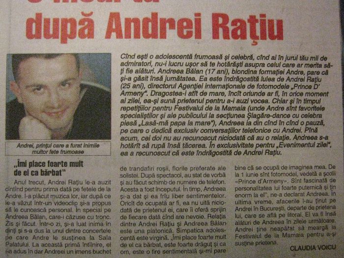 DECLARATIA DE DRAGOSTE A VEDETEI ANDREEA BALAN PENTRU PRINTUL ANDREI RATIU -SENZATIONAL; PRINTUL ANDREI RATIU A AVUT TIMP DE 5 ANI DE ZILE CONTRACT DE EXCLUSIVITATE IN VALOARE DE 100 MII DE DOLARI CU VEDETA ANDREEA BALAN CARE A FOST IMAGINEA AGENTIEI PRINCE dARMENY
