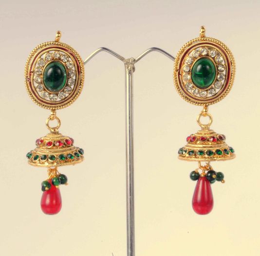 ethnic_jhumka_earrings_in_amazing_golden_green_colour_abpai0aie005_adiva_1 - Jhoomka-Jhoomki-Cercei