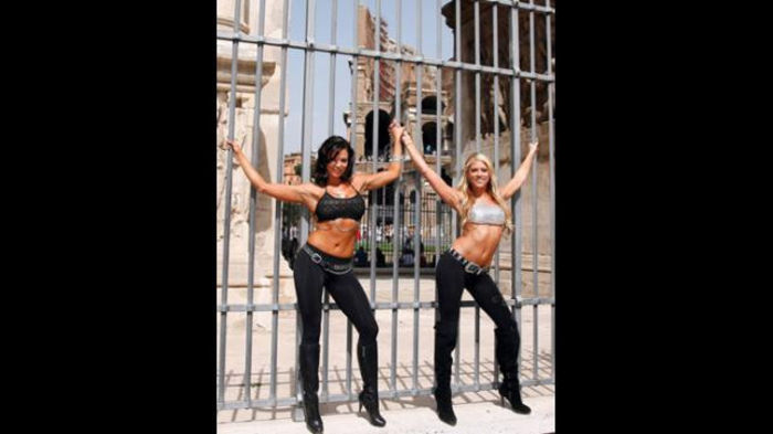 The Divas visit the home of the Roman gladiators. - Kelly Kelly and Candice Michelle in Spain and Italy