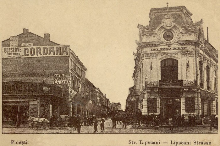 Strada Lipscani, zona comerciala a orasului, in perioada interbelica.