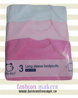 Set-Body-cu-maneca-lunga-fete-primark; Body cu maneca lunga pentru bebeluse cu varsta intre 0 si 2 ani.Marca Early Days,import exclusiv Anglia.
