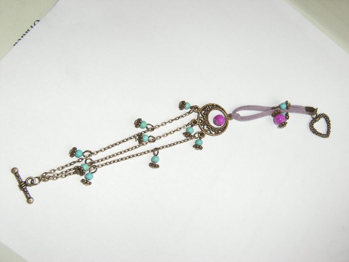 bratara turcoaz cu roz 009 - Cercei si bratari handmade