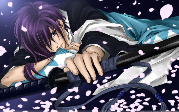 hakuouki_shinsengumi_kitan_saito_hajime_boy_brunette_sword_petals_32821_1920x1200 - Hakuouki