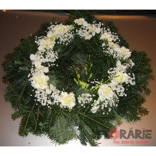 coroana-funerara-mica-cu-orhidee-si-garoafe-albe - Garoafe albe