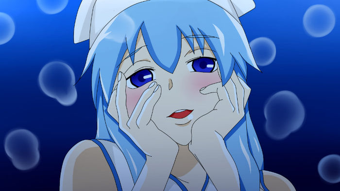 Konachan.com - 121305 blue_eyes blue_hair blush bubbles ikamusume long_hair mirai_nikki parody shinr