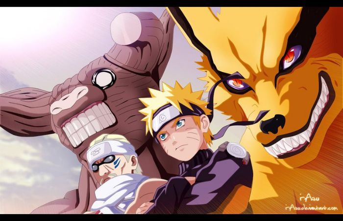 Naruto, Bee, opt cozi & Kurama