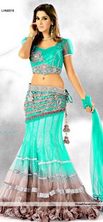 sea-green-fish-cut-net-lehenga-choli-with-dupatta-lhns519 - Lehenga Choli