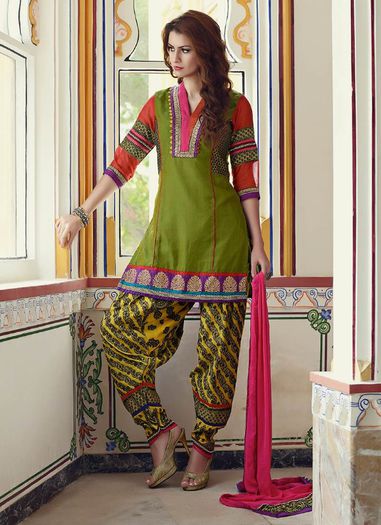 Green-Dhoti-Style-Salwar-Suit-SLMZN1398-u - Dhoti Salwar
