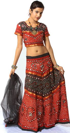 red_and_black_chaniya_choli_from_gujarat_with_large_al41 - Chaniya Choli