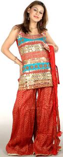 red_sharara_suit_with_heavily_sequinned_top_km40 - Sharara
