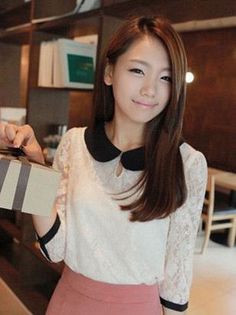 Korean Sweet Style Lace Three-quarter Sleeve Blouse35072 - Images sweet korean